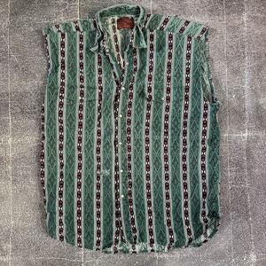 Men's Vintage 90s Wrangler Western Wear Tribal Aztec Pearl Snap Cut Off Shirt XL